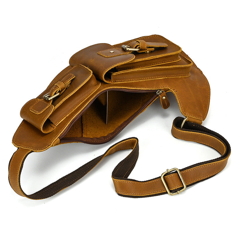 Men's Leather Crazy Horse Vintage Large Capacity Household Men's Chest Bags