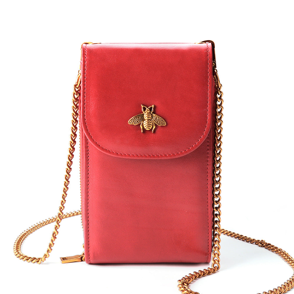 Women's Capacity Vertical Genuine Leather Exquisite Chain Phone Bags