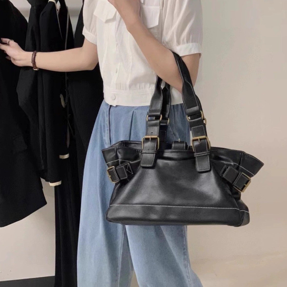 Mother's Soft Leather Design Star Large Tote Bags