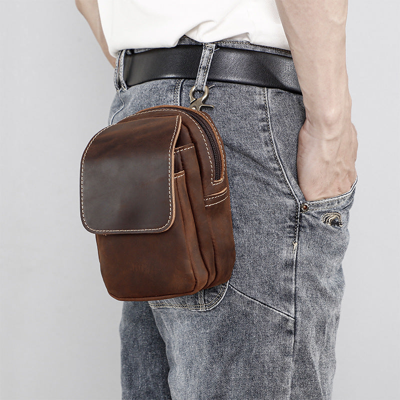 Men's Retro Leather Pocket Crazy Horse Across First Layer Men's Waist Packs