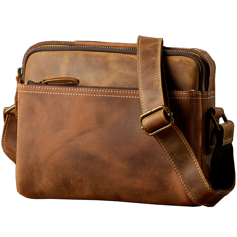 Men's Handmade Cowhide Cross Simple Retro Green Shoulder Bags