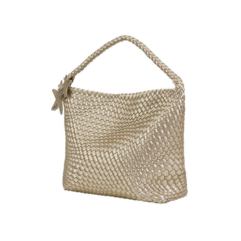Women's Champagne Cowhide Woven Large Capacity Commuter Tote Bags