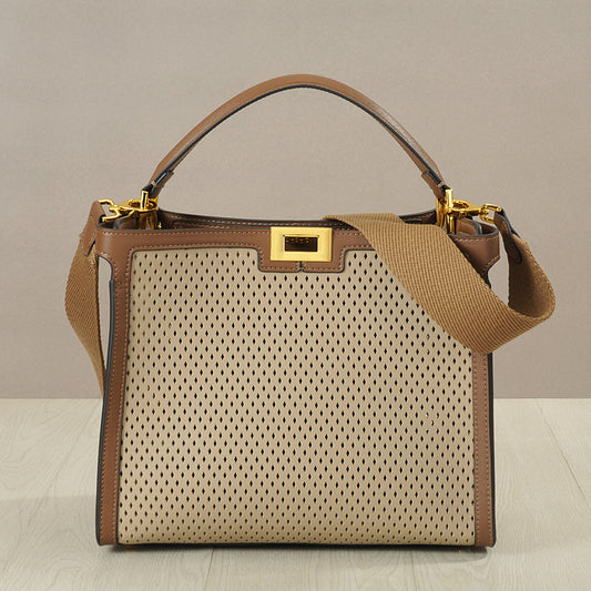 Women's Cowhide Hollow Color Matching Portable With Shoulder Bags