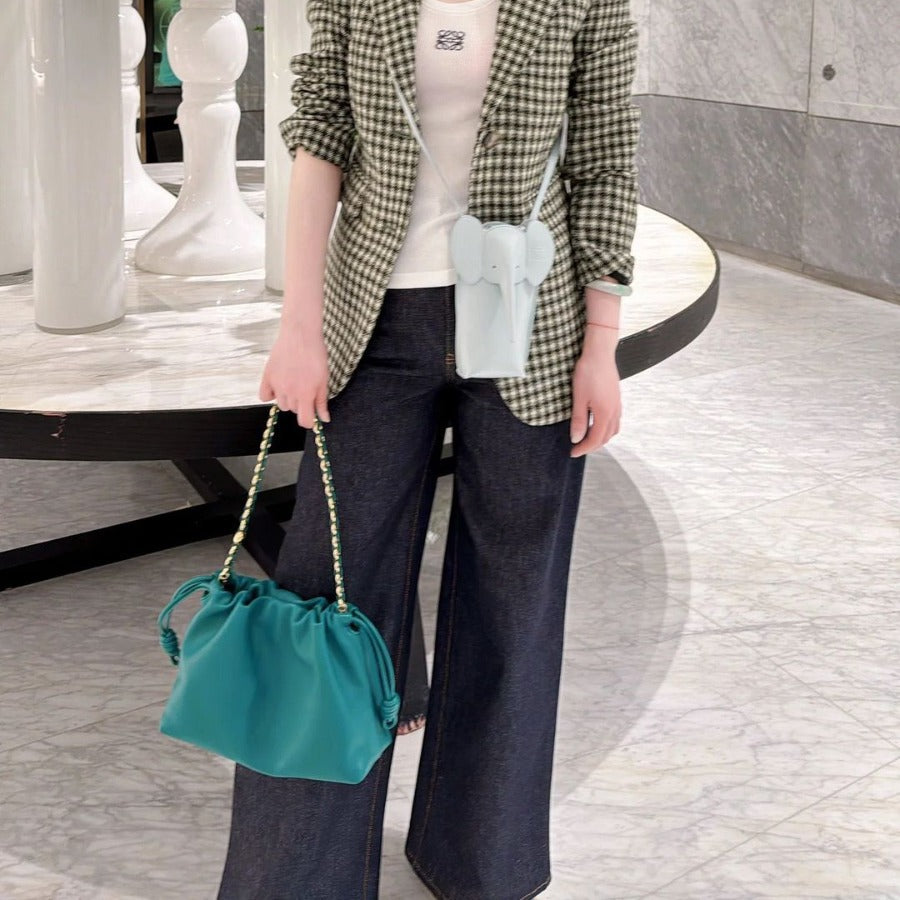 Mi Leather Drawstring Chain Lucky Cloud Bucket Bags