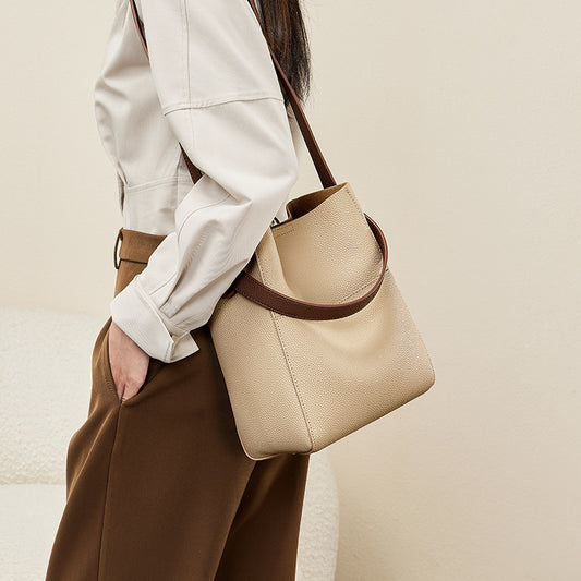 Women's Large Capacity Summer Leather Popular Commuter Bucket Bags