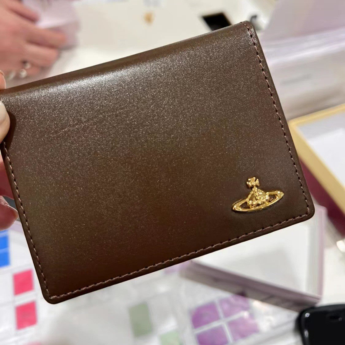 British Niche Solid Color Saturn Clutch Card Holder