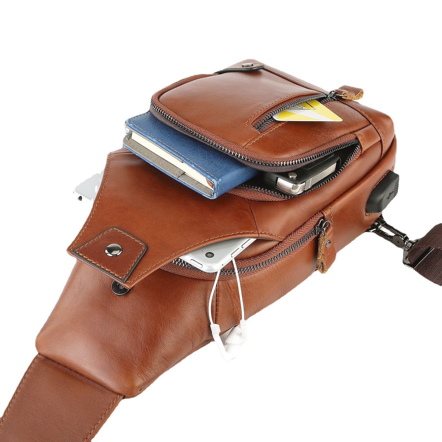 Men's Leather Large Capacity First Layer Cowhide Men's Chest Bags