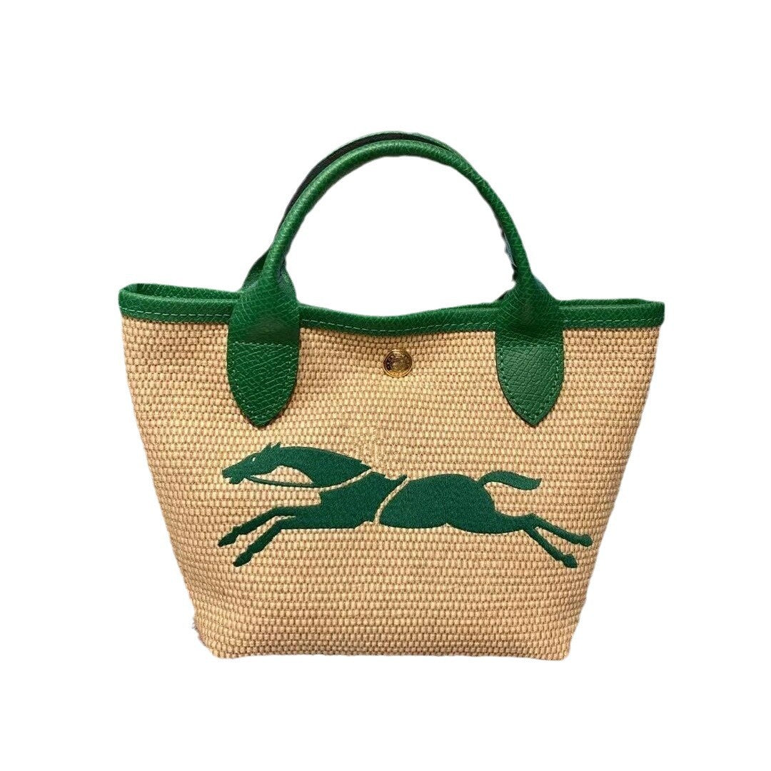 Women's Straw Woven Big Horse Summer Beach Tote Bags