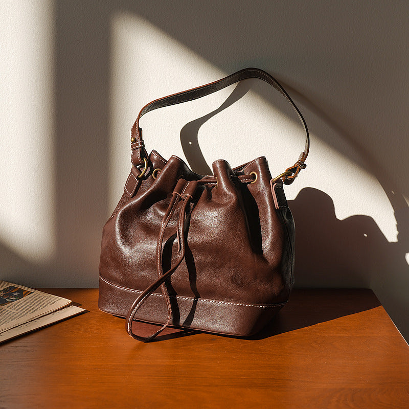 Women's Fashion Genuine Leather High Sense National Bucket Bags