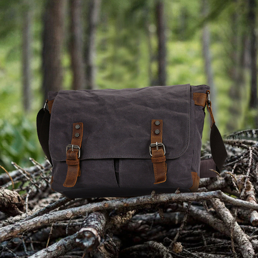 Men's Crazy Horse Leather Canvas Large Capacity Men's Messenger Bags