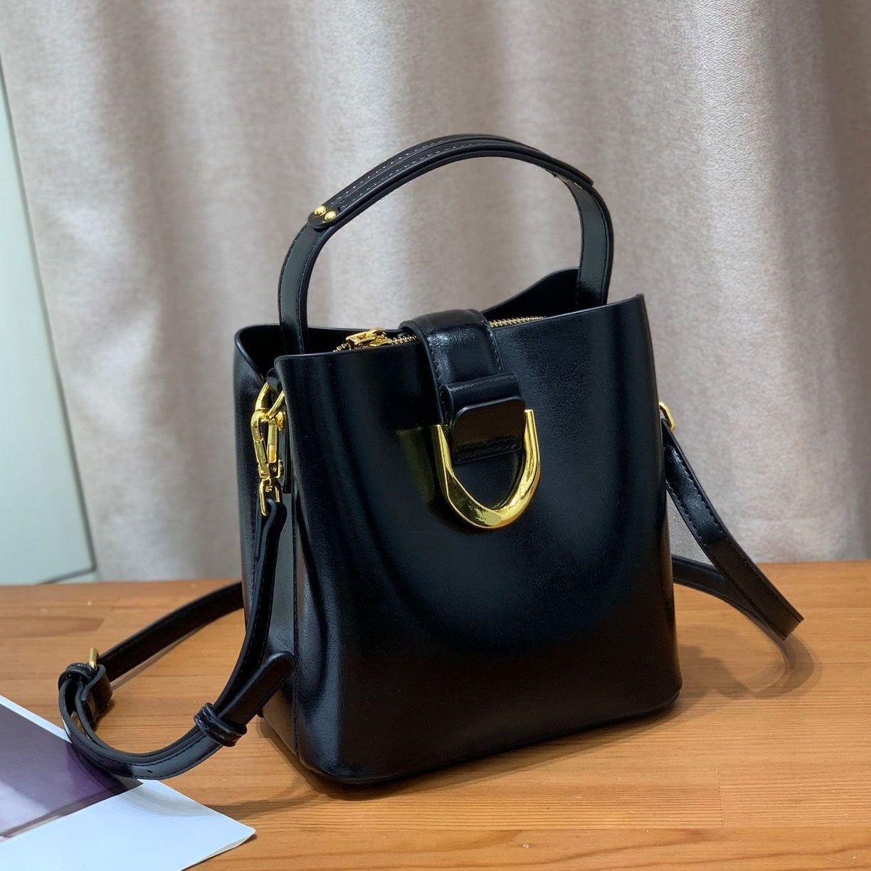 Women's Genuine Leather Commuting Fashion Portable Environmental Bucket Bags