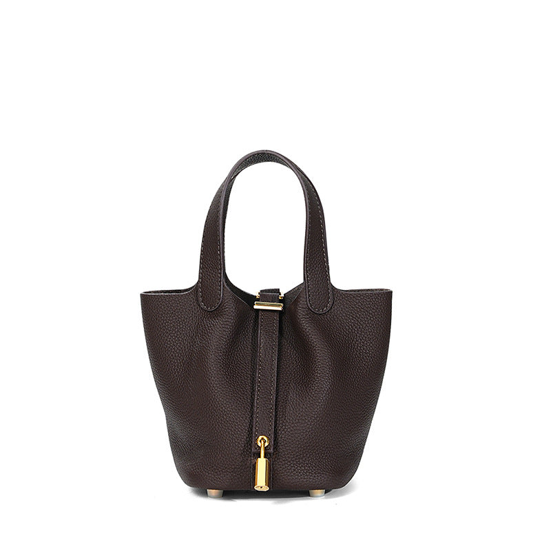 Women's High Quality Genuine Leather Vegetable Basket First Layer Cowhide Bucket Bags