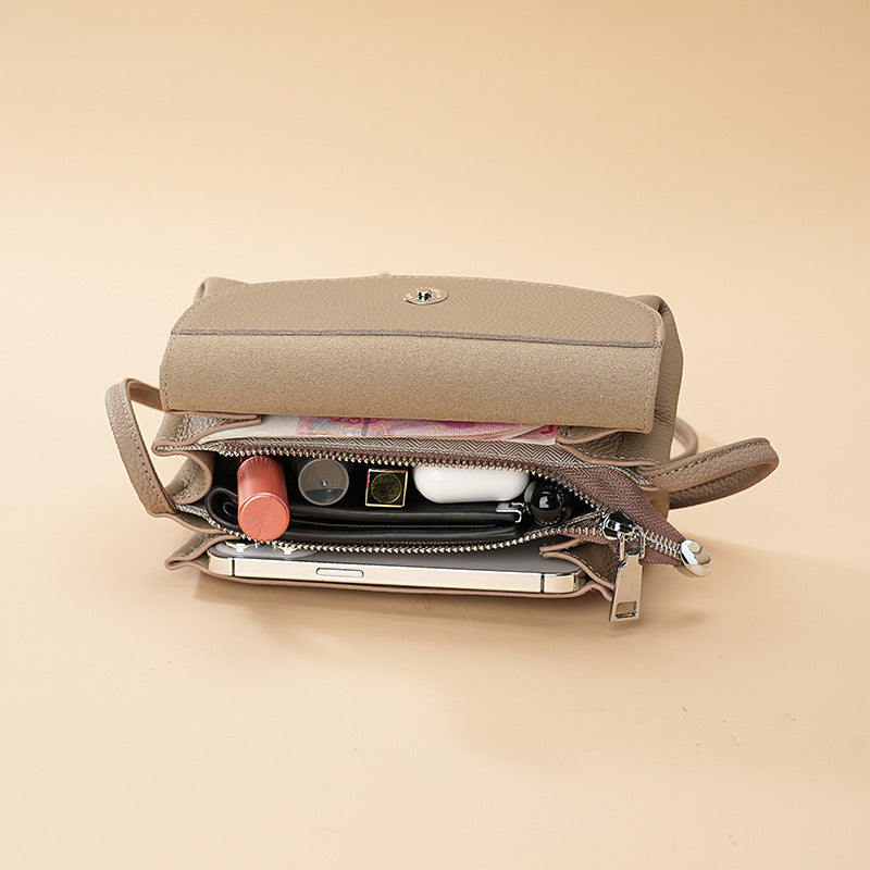 Top Layer Cowhide Fashion Mini Genuine Leather Mobile Small Square Bags