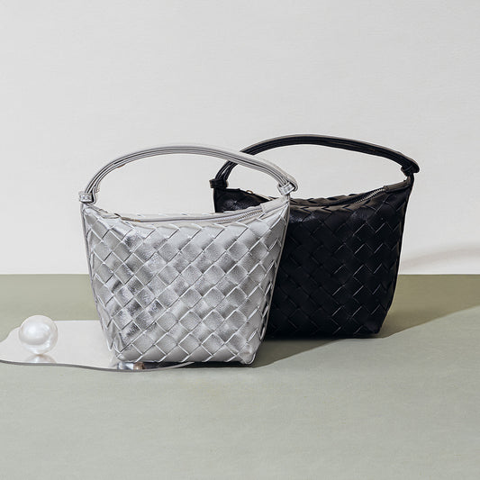 Women's Woven Lunch Box Style Design Sier Bucket Bags