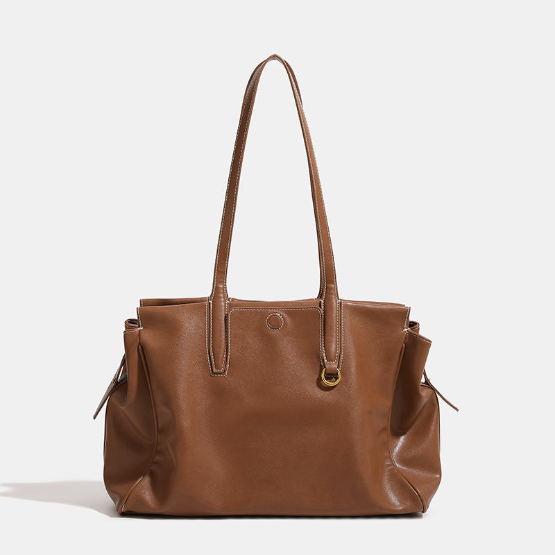 Women's Leather Feel Large Capacity Retro Commuter Tote Bags