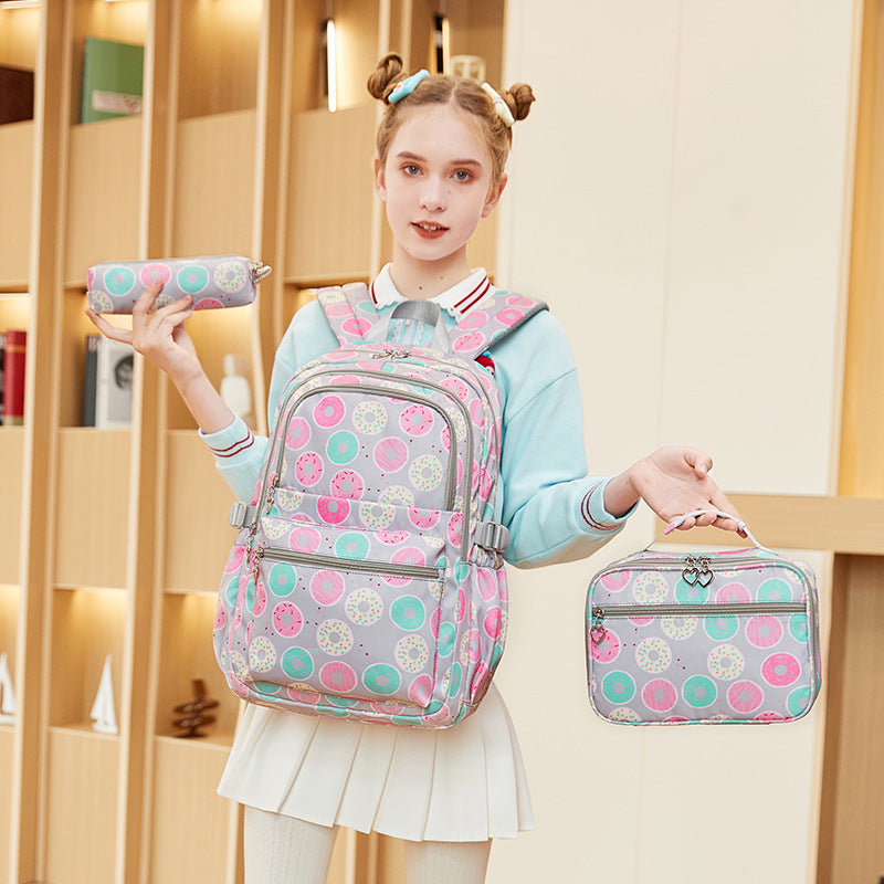 Cute Printed Donut Large Capacity Three-piece Backpacks