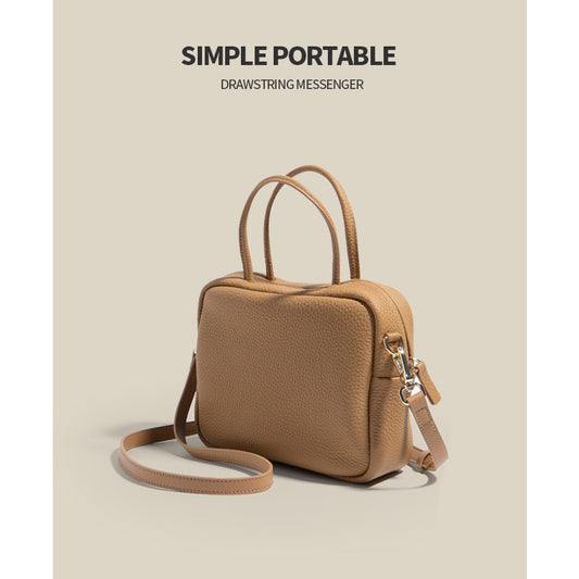 Women's First Layer Cowhide Portable Boston Genuine Small Square Bags