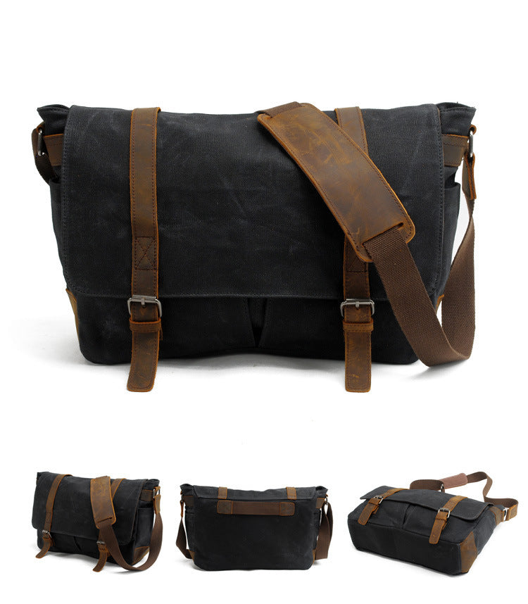 Men's Batik Canvas With Crazy Horse Genuine Shoulder Bags