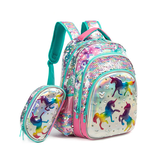 Cute Cartoon Pony Print Sequined Primary Elementary School Students' Schoolbags
