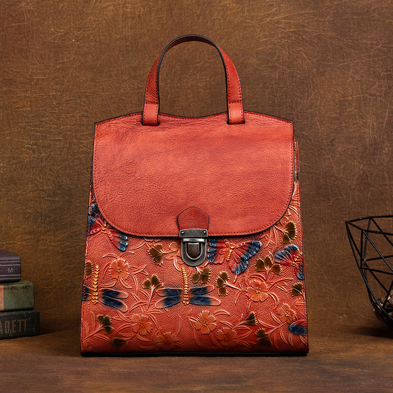 Innovative Leather Chinese Style Retro Embossing Backpacks