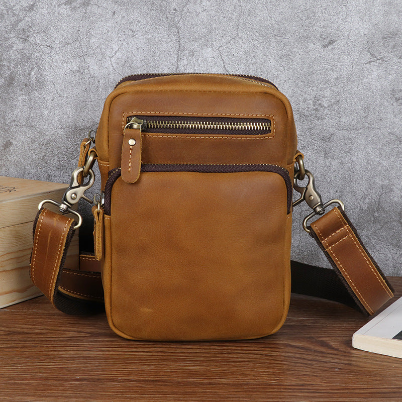 Men's Vertical First Layer Cowhide Vintage Men's Shoulder Bags