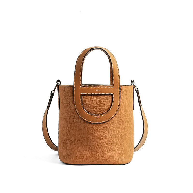 Basket Layer Cowhide Leather Cross Body Bucket Bags