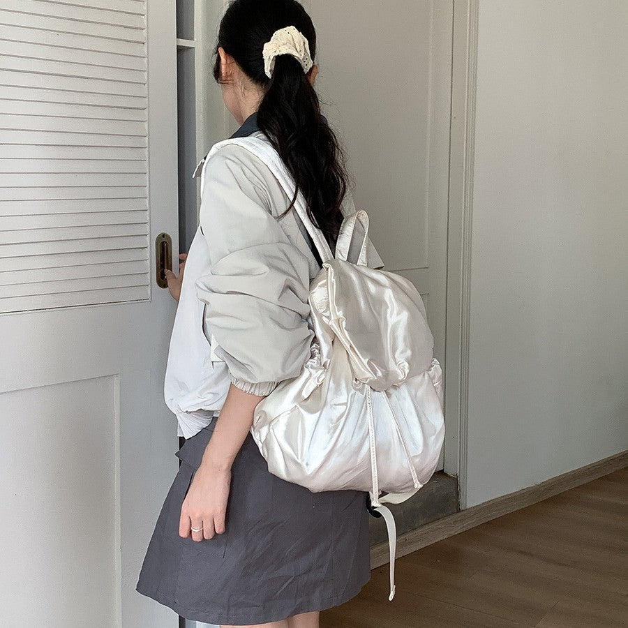 Women's Forged Silk Large Capacity Flip Drawstring Backpacks
