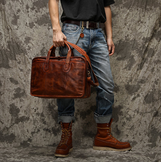 Men's Handmade Genuine Leather Large Capacity Function Men's Briefcases
