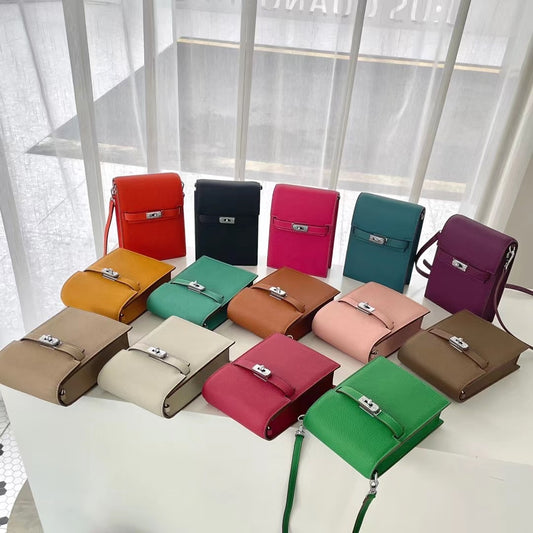 Fashion Genuine Leather Female Kelly Vertical Light Phone Bags