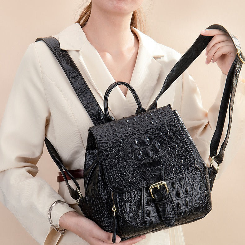 Women's Light Luxury Crocodile Pattern Genuine Leather Backpacks
