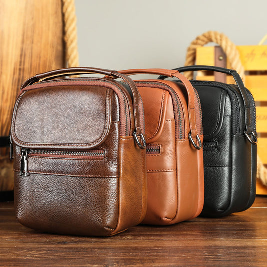 Men's First Layer Cowhide Multifunctional Black Commuter Men's Shoulder Bags