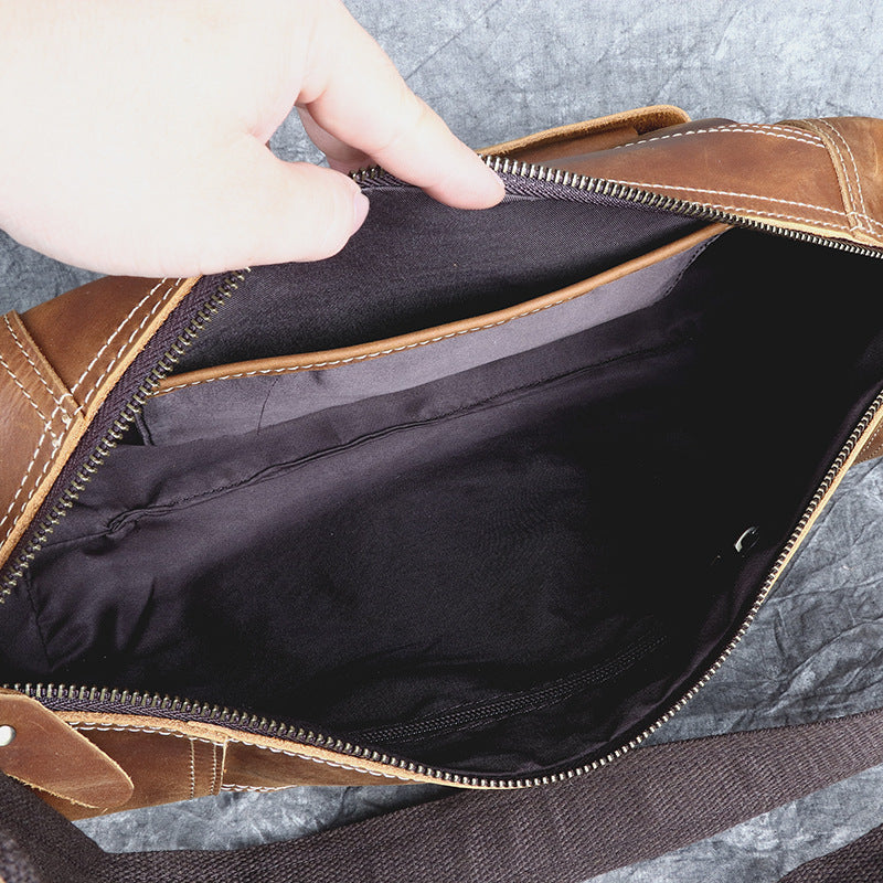 Men's First Layer Cowhide Vertical Handmade Leather Men's Messenger Bags