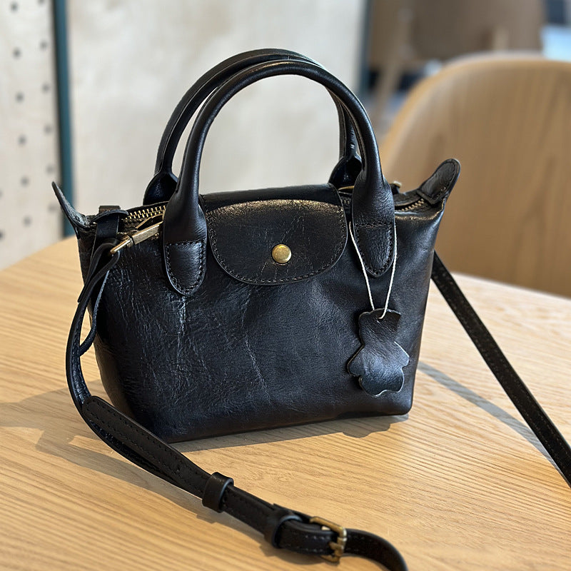 Women's Vegetable Tanning Leather Portable Dumpling Mini Bags