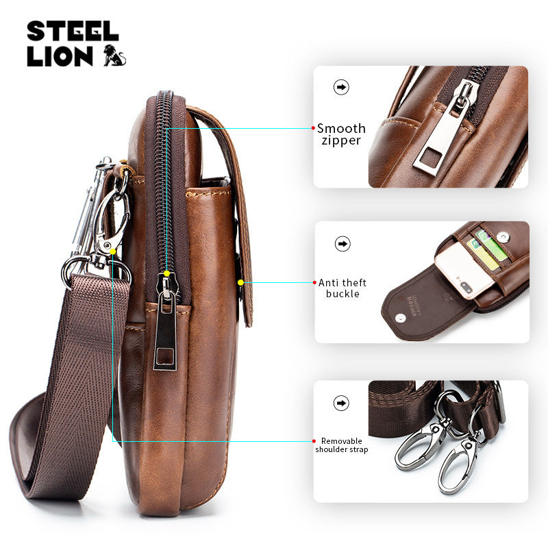Men's Old Lion Leather Cowhide First Layer Men's Waist Packs