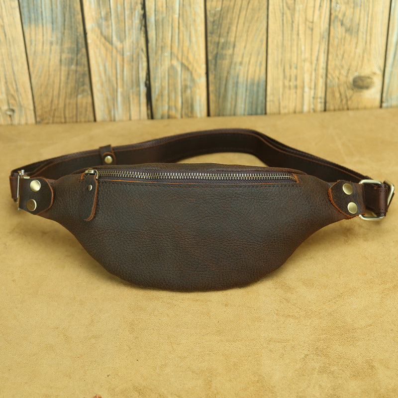 Men's Ancient Hipster Retro Crazy Horse Leather First Men's Chest Bags