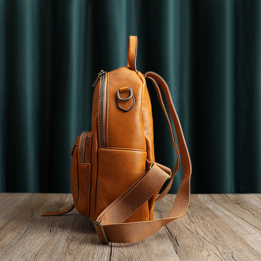 Women's & Men's & Genuine Leather Large Capacity Solid Backpacks