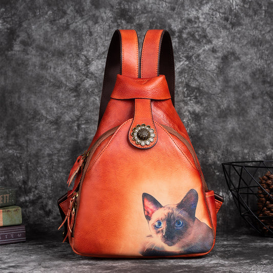 Layer Cowhide Chinese Style Genuine Leather Backpacks