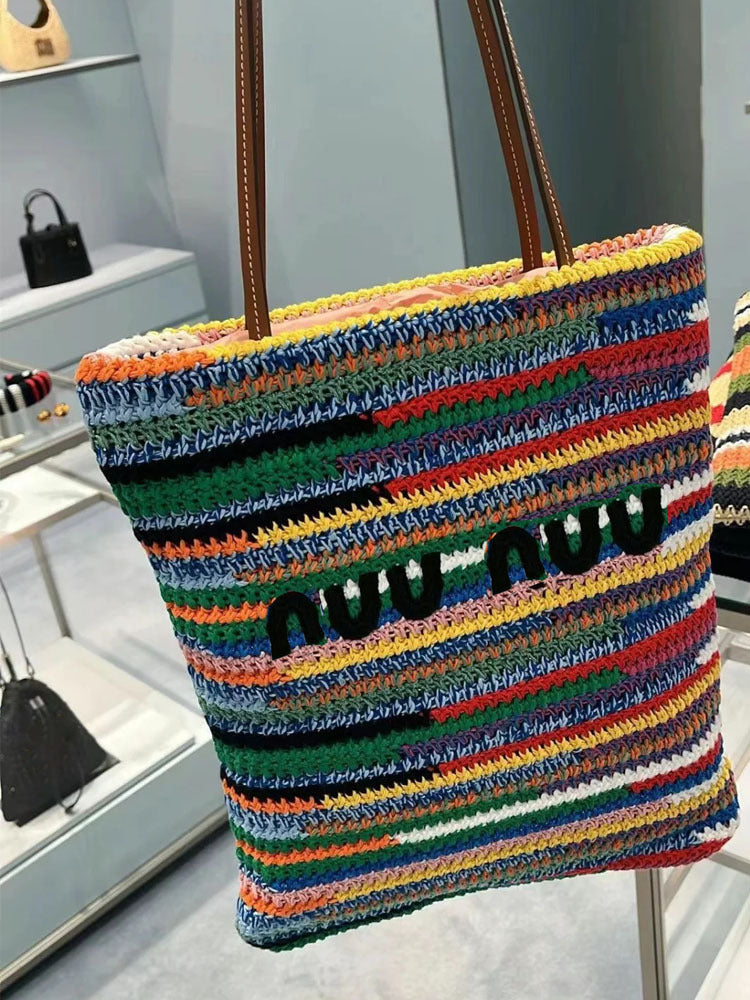 Colorful Stripes Woven Pouch Commuter Design Handbags