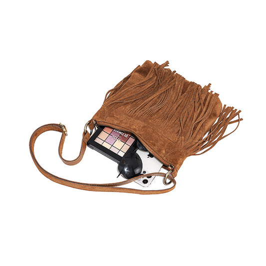 Tassel Niche Frosted Cowhide Retro Genuine Crossbody Bags