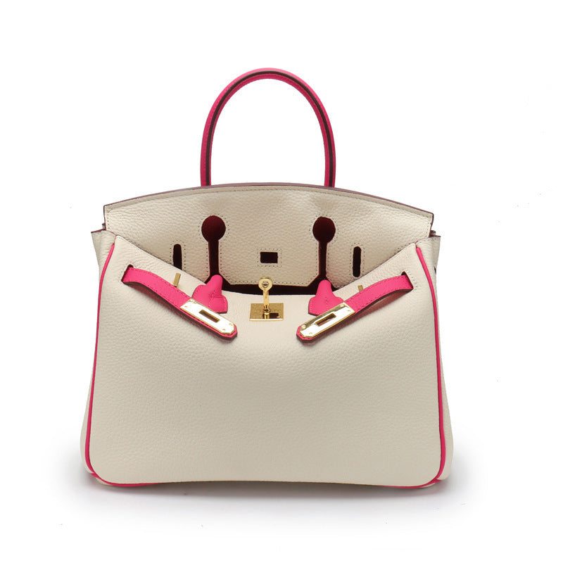 Women's Macaron Color Matching First Layer Cowhide Handbags