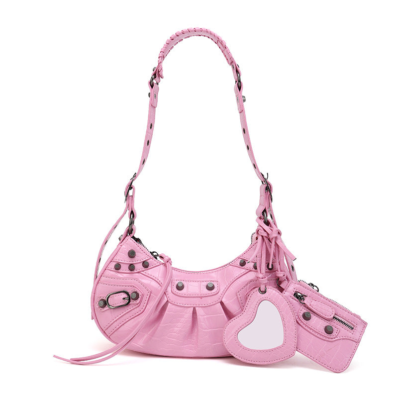 Motorcycle Three-in-one Crocodile Rivet Underarm Selenodont Shoulder Bags