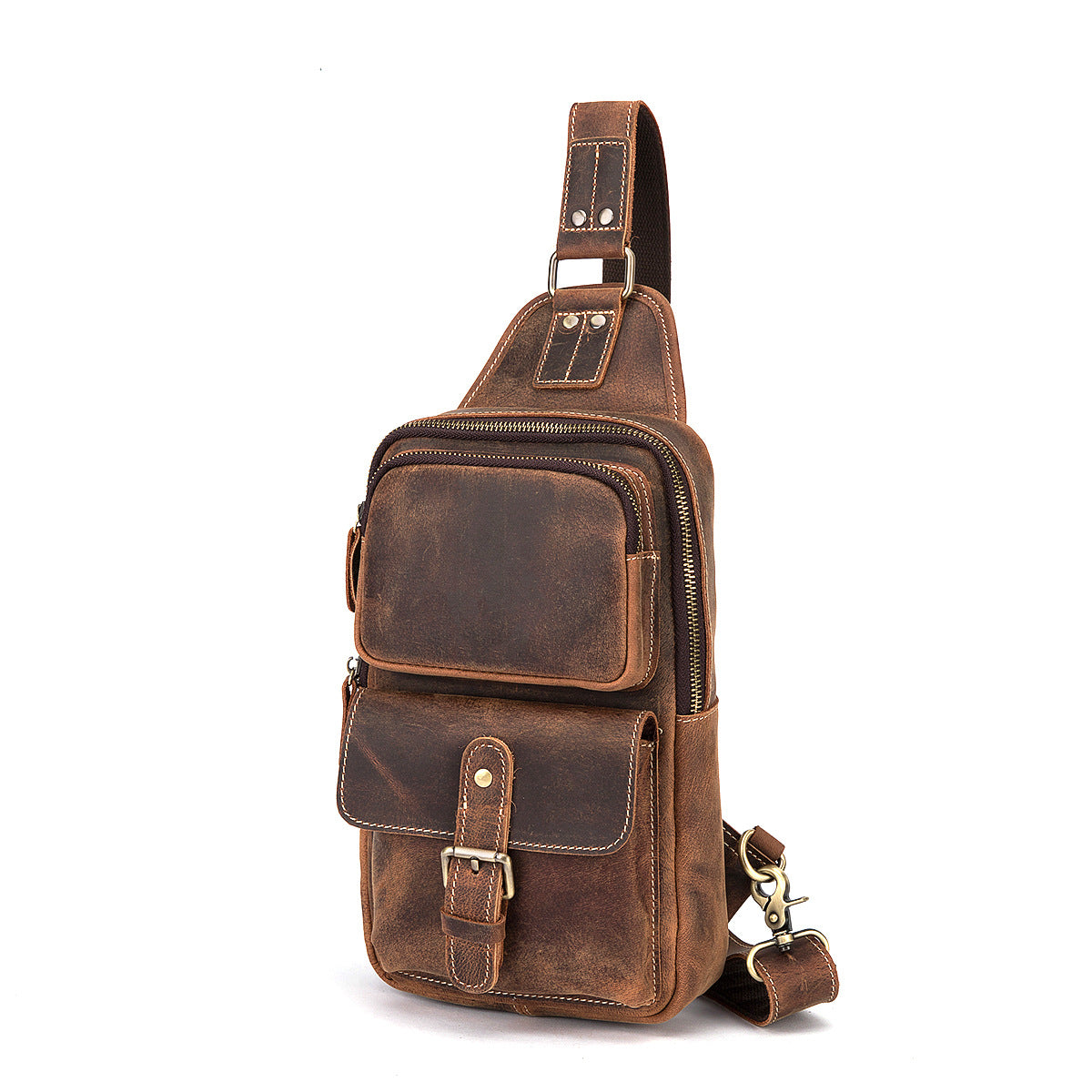 Men's Layer Crazy Horse Skin Cowhide Leather Retro Men's Chest Bags
