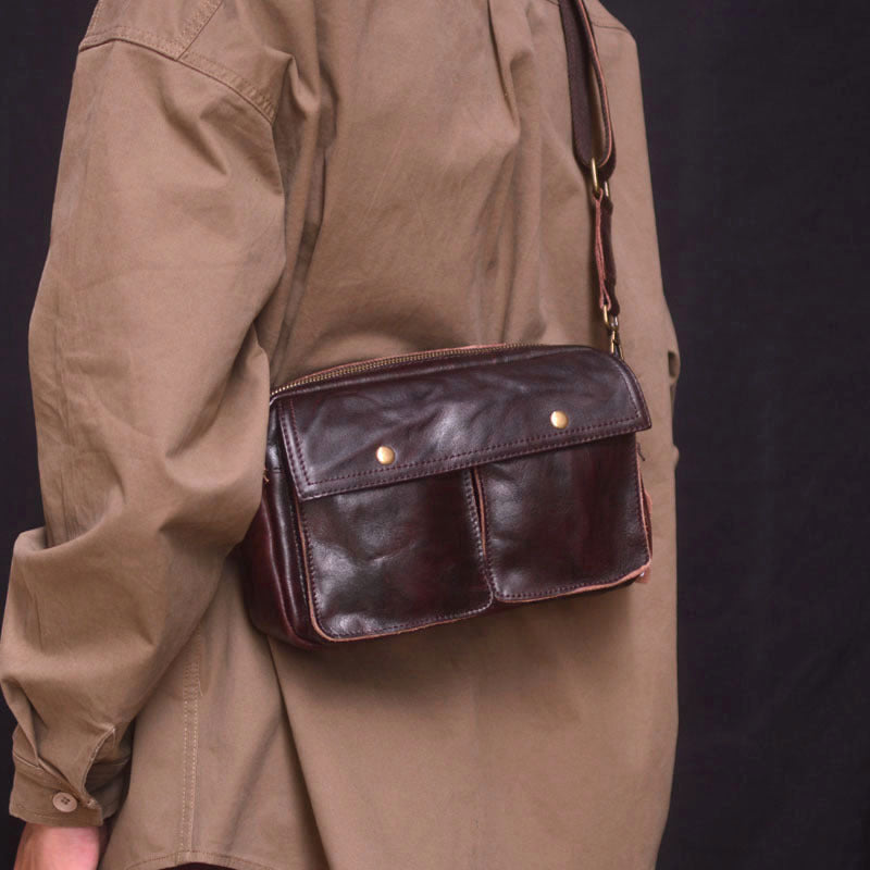 Men's Leather Personality Minority Large Capacity Zipper Bags