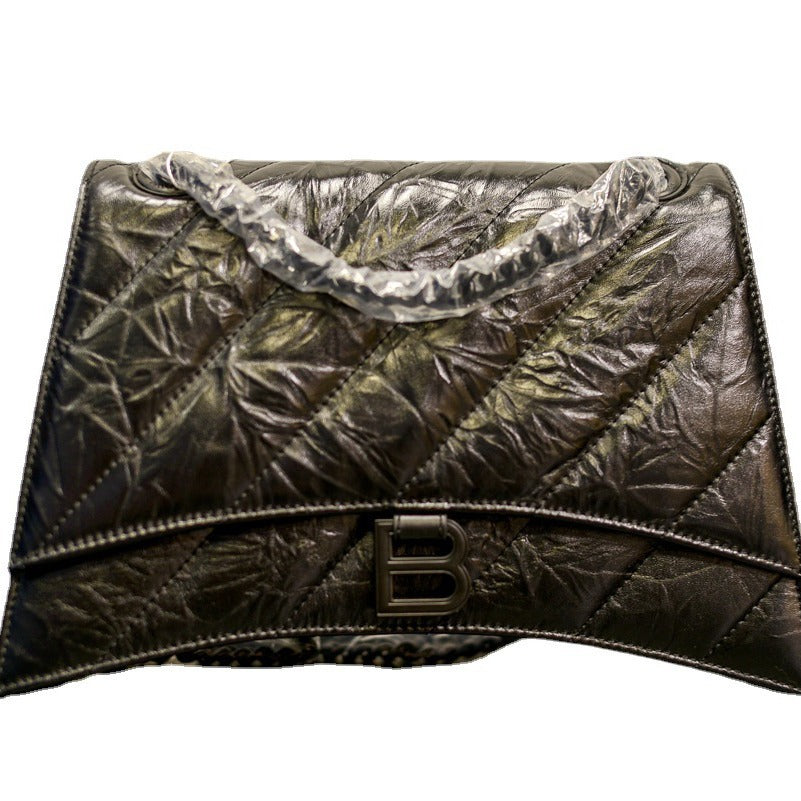 Layer Cowhide Hourglass Pleated Rhombus Chain Single Shoulder Bags