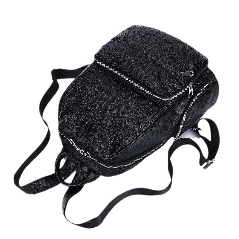 Women's Crocodile Pattern Genuine Leather Vintage Double Backpacks