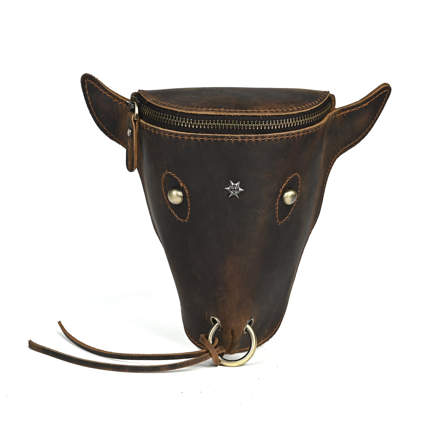 Men's Skin Cowhide Retro Cool Cow Head Large Men's Chest Bags