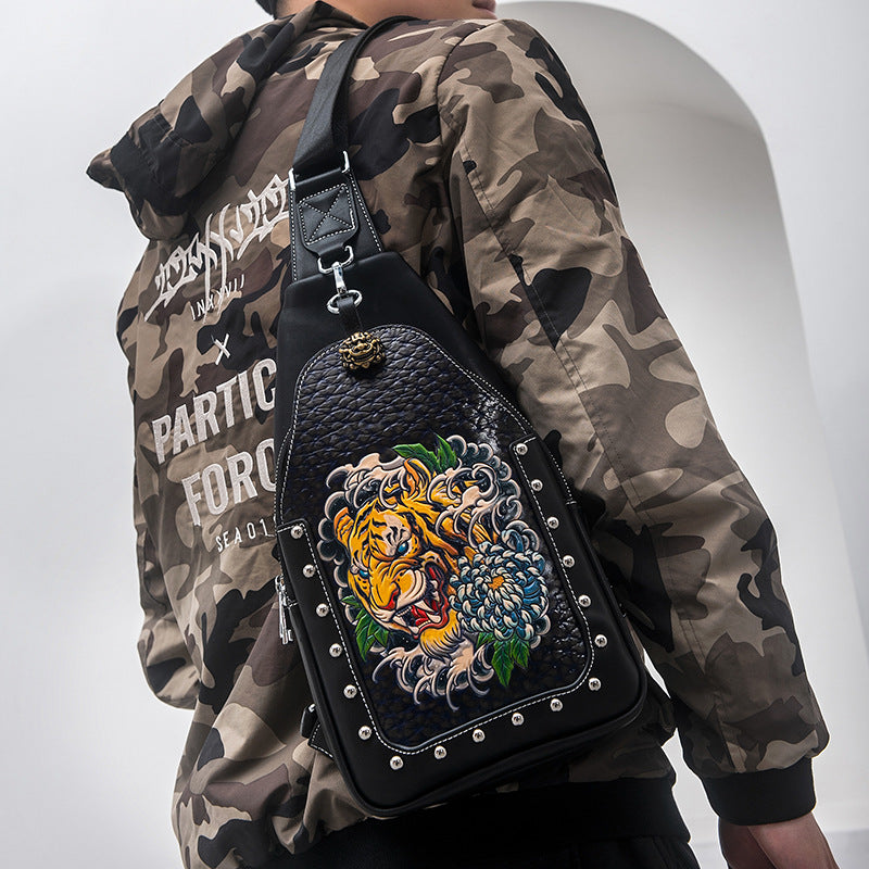 Men's Leatherworker Slanted Leather Large Capacity Fashion Minority Men's Chest Bags