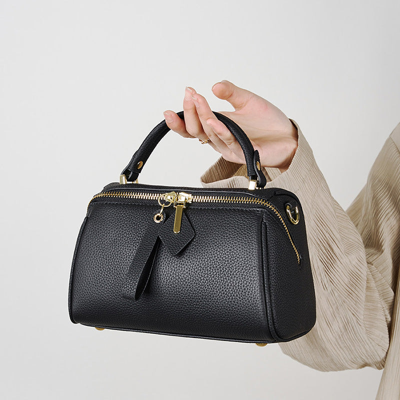 Women's First Layer Cowhide Boston Retro Simple Crossbody Bags