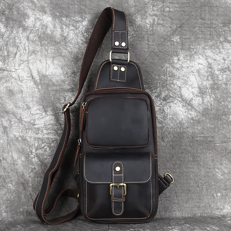 Men's Crazy Horse Leather Genuine Retro First Men's Chest Bags