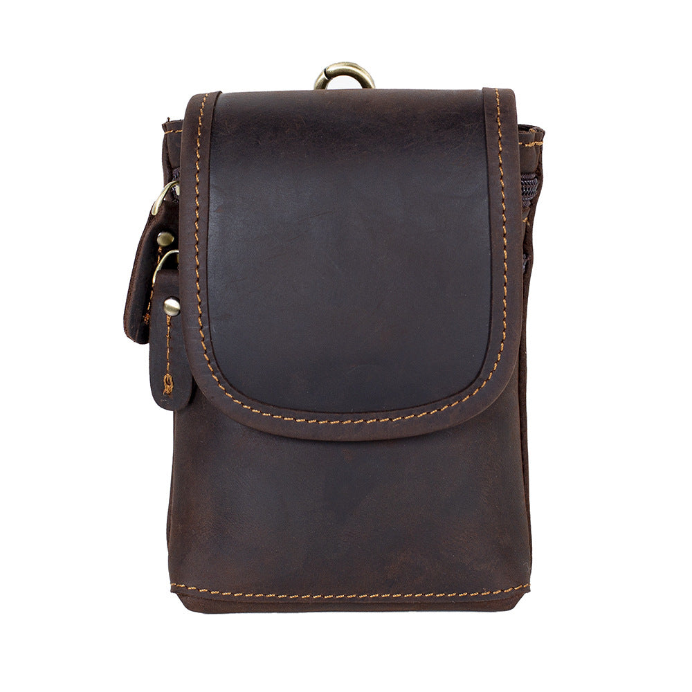 Men's First Layer Yellow Cowhide Retro Simple Mobile People Phone Bags